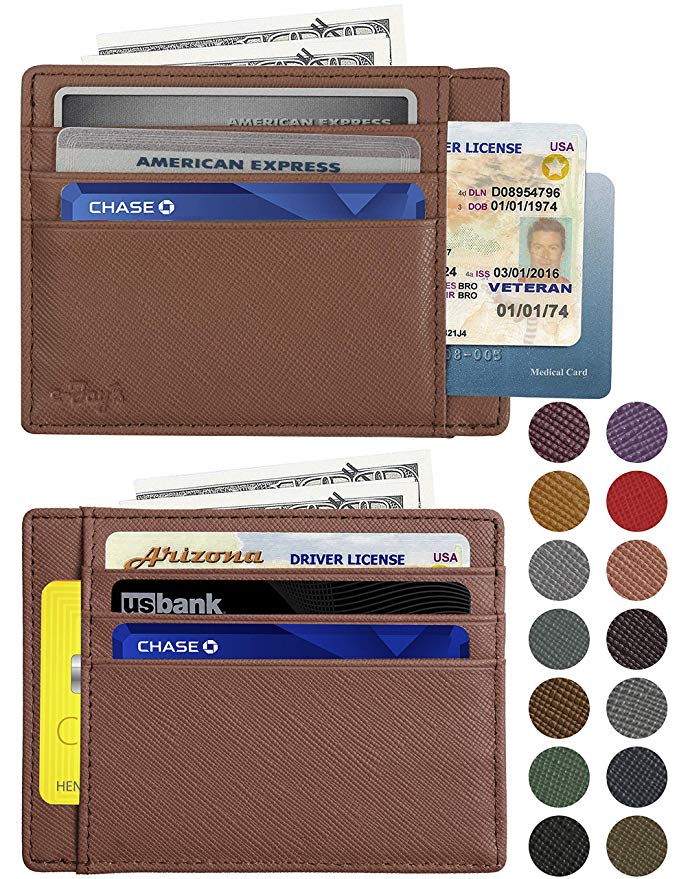 RFID Blocking Credit Card Holder Genuine Leather - Slim & Thin 8 Card Slots RFID Credit Card Holder for Women and Men - Minimalist Front Pocket Wallet Design Protect All Credit, ID Cards (Light Brown)