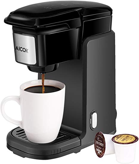 Single Serve Coffee Maker, AICOK Single Cup Coffee Maker, 800W Single Serve Coffee Brewer For K Cup Pods, One Cup Coffee Maker with Quick Brew Technology, Black
