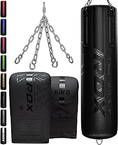 RDX Heavy 5FT Punching Bag for Pro Training, 55lbs Pre Filled with 110lbs Max Filling Capacity, 3PC Boxing Bag Set with Gloves Hanging Steel Chain, Kickboxing MMA Muay Thai BJJ Karate Home Gym Fitness