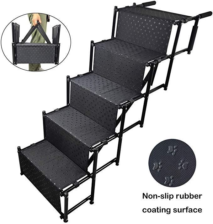 YEPHHO 5 Steps Upgraded Folding Pet Stairs Ramp Lightweight Portable Dog Cat Ladder with Waterproof Surface Great for Cars Trucks SUVs