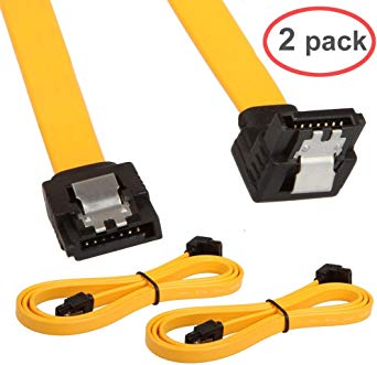 LINESO 2Pack 90 Degree Right-Angle SATA III Cable 6.0 Gbps With Locking Latch 32Inch Yellow