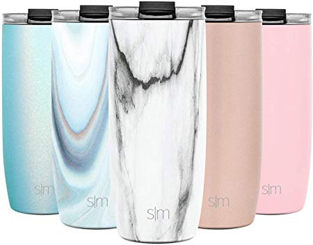 Simple Modern 20oz Voyager Travel Mug Tumbler w/Clear Flip Lid & Straw - Coffee Cup Vacuum Insulated Flask 18/8 Stainless Steel Hydro Water Bottle Pattern: Carrara Marble