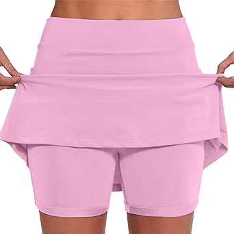 Women's Tennis Golf Skirts High Waist Gym Workout Skorts with Shorts Underneath Quick Dry Athletic Running Skirt