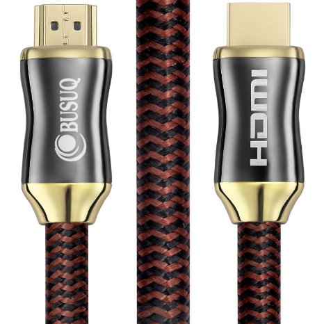 BUSUQ High-Speed Standard HDMI Cable Supports Ethernet, 2.0V 4K*2K 3840p 2160p 1080p 3D and Audio Return (20 Feet/6 Meter), Black- Red Nylon Mesh, Type A to Type A