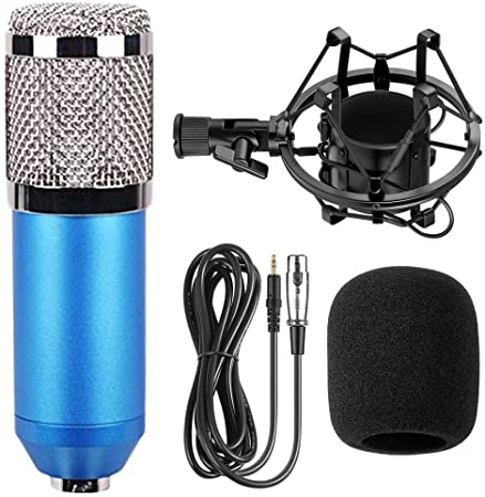 BM-800 Professional Cardioid Studio Condenser Microphone Bundle, with Shock Mount and Windproof Cotton for Studio Recording & Broadcasting (Blue)