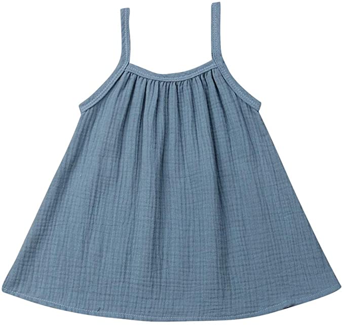 Infant Girls Summer Outfit Halter Sleeveless Solid Color Linen Cotton Dress Sundress Tank Tops Baby Minimalist Clothes
