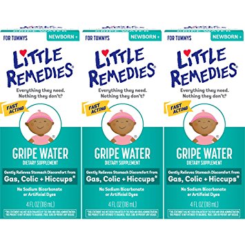 Little Remedies Fast Acting Gripe Water to Gently Relieves Stomach Discomfort- Safe for Newborns, 4 Fl Oz Per Bottle, 3 Bottles Included