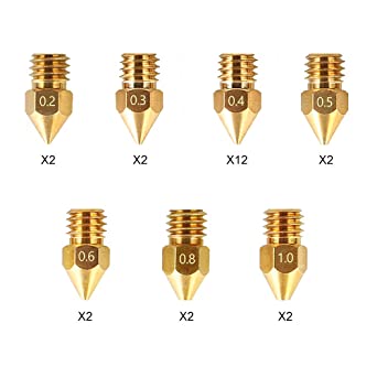 Creality MK8 Ender 3 Nozzles 24 pcs 3D Printer Brass Nozzles Extruder for Ender 3 Series and Creality CR-10 0.2mm, 0.3mm, 0.4mm, 0.5mm, 0.6mm, 0.8mm, 1.0mm Printer Nozzle Kit