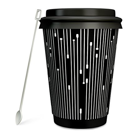 Hornbit Double Wall Insulated Disposable Coffee Cups with Lids and Stirrers, 12-Ounce , Paddle Art Design (Pack of 50)