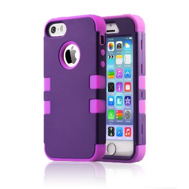 iPhone 5 Case,iPhone 5S Case, BENTOBEN 3 Piece Hard Plastic Shell Silicone Hybrid iPhone 5 Cases Shock Proof Drop Resistance Anti-slip Cover for Apple iPhone 5 5S, Purple/Purple