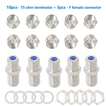 YouBoost (10 pcs) Coaxial F Type 75 Ohm Terminator  and  (5 pcs) 3Ghz F81 Barrel Connector Coax Coupler RG6 Coupler RG6 Adapter Coax Joiner with Locking Nut and Washer