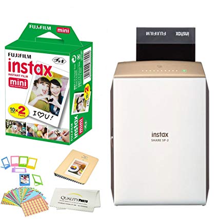 Fujifilm Instax SHARE SP-2 Portable Smart Phone Photo Printer w/ Instax Photo Paper Film Pack   Accessory Kit Bundle - Instantly Print Pictures from iPhone or any smartphone & Tablet (Gold)