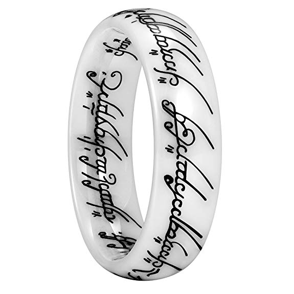 King Will Magic Mens 6mm White Ceramic Ring Black Lord of Rings Comfort Fit Wedding Band