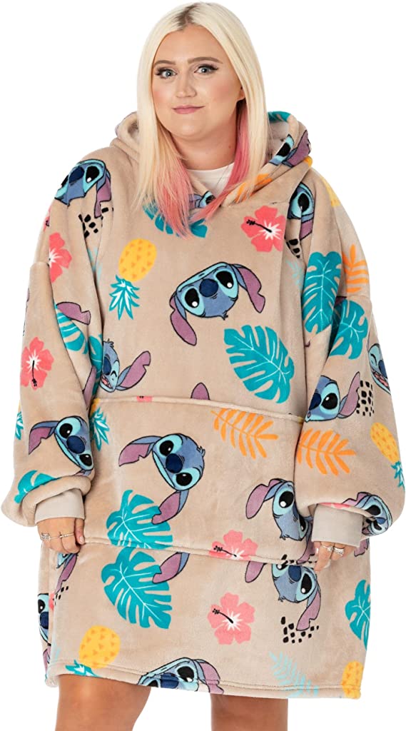 Disney Lilo & Stitch Vuddie Oversized Blanket Hoodie Women Ladies Grey Fleece One Size