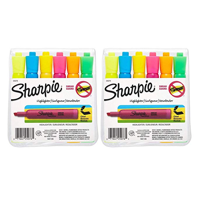 2 PACKS: Sharpie Accent Tank-Style Highlighters, 6 Colored Highlighters (25076)