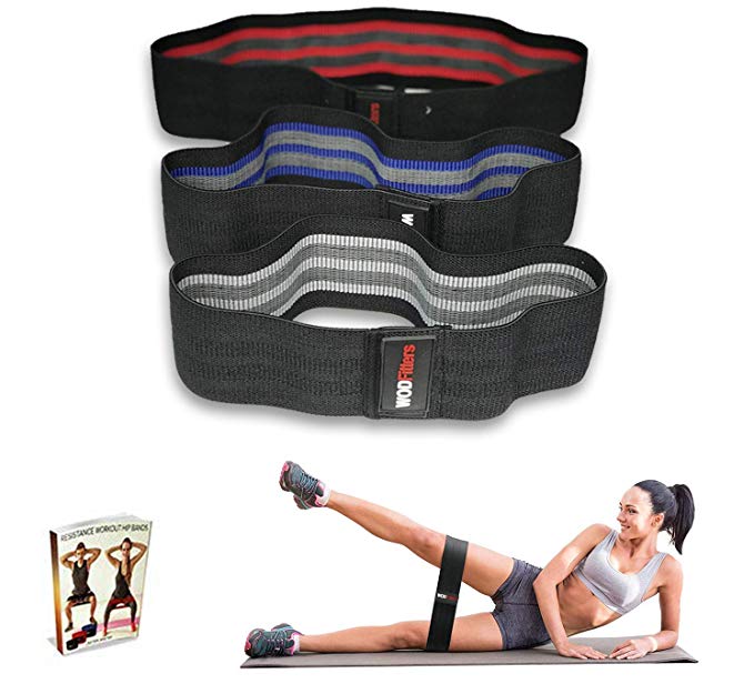 WODFitters Hip Resistance Bands - Fabric Hip Bands - Cotton Non-Slip Hip Thruster Loop Band Set - for Glute Activation, Booty Exercise and Fitness Workout