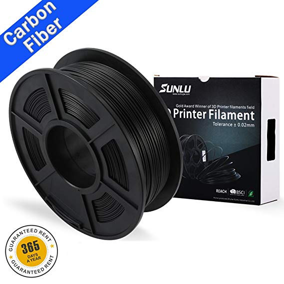 SUNLU PLA Carbon Fiber 3D Printer Filament, PLA Carbon Fiber 1.75 mm, 3D Printing filament Low Odor Dimensional Accuracy  /- 0.02 mm, 2.2 LBS (1KG) Spool 3D Filament for 3D Printers & 3D Pens, PLA Carbon Fiber