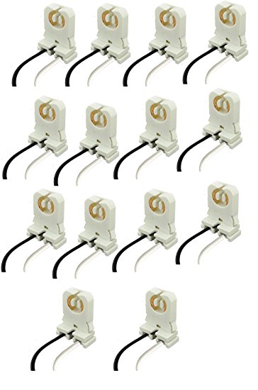 SleekLighting Non-shunted LED T8 Lamp Holder Socket Tombstone for Fluorescent Tube Replacements with Black and White Wires Attached (Pack of 14)