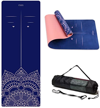 PIDO Yoga Mat 7mm Thick and Long Printed Suede TPE Fitness Mats Gym 72"X24" Non-Slip Exercise Mat with Yoga Strap,Christmas for Women