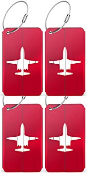 LLFSD RAETTAG Metal Suitcase Tag Travel Bag ID Identifier Aluminum Luggage Tags (Red 4Pack)