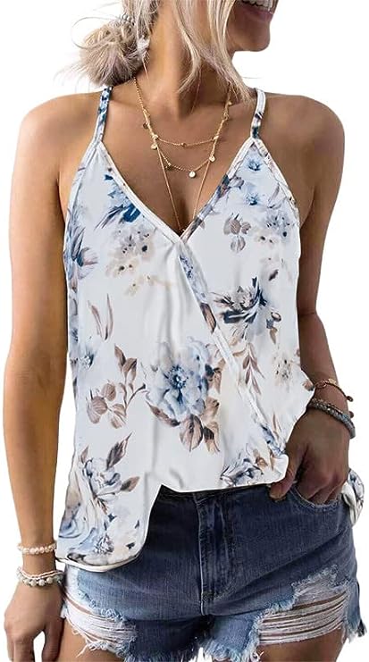 Dokotoo Womens 2023 V Neck Camisole Leaf Print Tanks Tops and Blouse S-XXL