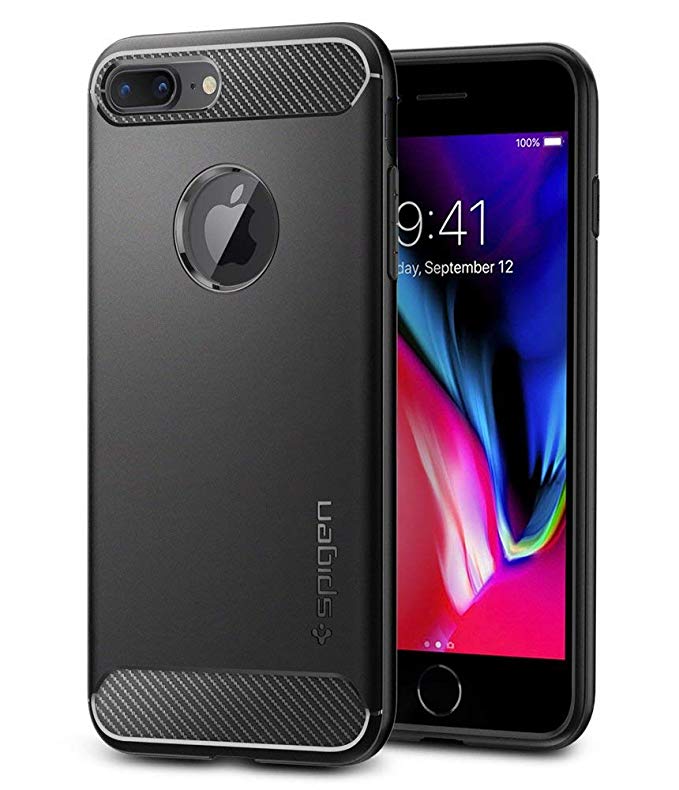 Spigen Rugged Armor iPhone 8 Plus/iPhone 7 Plus Case Resilient Shock Absorption Carbon Fiber Design for Apple iPhone 8 Plus (2017)/iPhone 7 Plus (2016) - Black (Renewed)