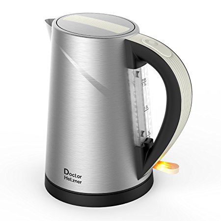 Doctor Hetzner Electric Kettle, Stainless Steel Kettle, 1500W Fast Boil, Auto Shutoff, Boil-Dry Protection with British Otter Thermostat (Type 2 - 1.5L)
