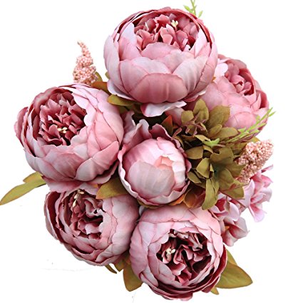 Luyue Vintage Artificial Peony Silk Flowers Bouquet, Cameo Brown