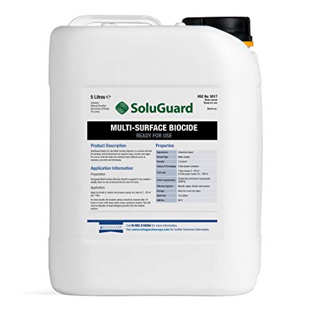 Soluguard Multi Surface Biocide 5L - High Strength, Ready For Use Against Fungi, Mould, Moss and Algae on Internal and External Walls & Surfaces