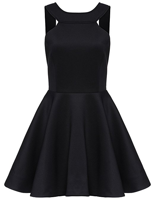ROMWE Women's Sleeveless A Line Skater Pleated Cocktail Party Dress