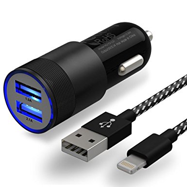 ONSON Car Charger,Dual Port USB [3.1A, 2 Ports] Car Charger 6FT iPhone Lightning to USB Cable for iPhone 7/7 Plus,6/6S/6 Plus/6S Plus,5/5S/5C/SE,iPad Air,iPod Nano 7