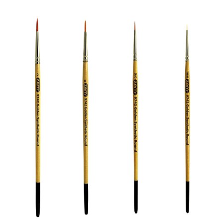 Golden Synthetic Small Detail Round Brushes Set Sizes 10/0, 3/0, 0, 2