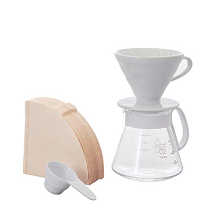 Hario V60 Pour Over Coffee Ceramic Kit, Size 02, White