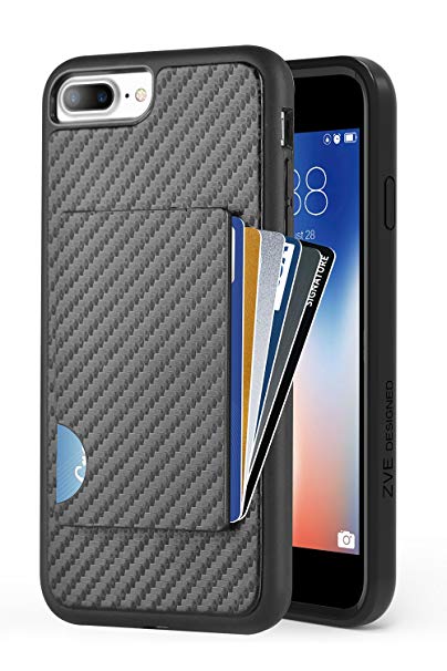 iPhone 7 Plus Wallet Case, iPhone 8 Plus Card Holder Case, ZVEdeng Shockproof iPhone 7 Plus Credit Card Cover with Carbon Fiber Slim Wallet Card Case for Apple iPhone 7 Plus/8 Plus 5.5'' Black