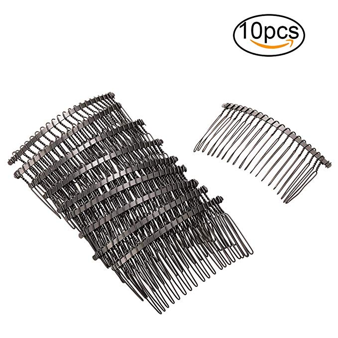 Rocutus 10 pieces 20 Teeth Fancy DIY Metal Wire Hair Clip Combs Metal Wire Hair Combs Wire Twist Bridal Wedding Veil Combs for Women (Black)