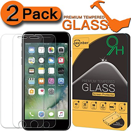 [2-Pack] iPhone 7 Screen Protector, Jasinber [Tempered Glass] Screen Protector for iPhone 7 with 9H Hardness/Anti-Scratch/Easy-Install