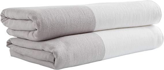 Rivet Contemporary Striped Cotton Bath Towels, Set of 2, White / Light Grey