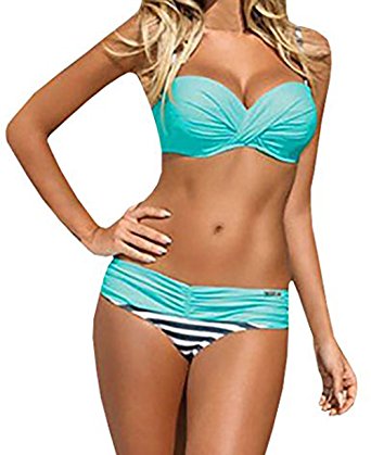 EVALESS Women's Elegant Vintage Push Up Padded Two Piece Low-rise Bikini Set Swimsuit