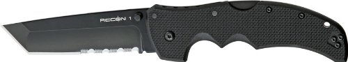 Cold Steel Recon 1 Tactical Knife with G-10 Handle Tanto Point with Black Blade, ComboEdge