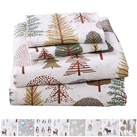 Home Fashion Designs Stratton Collection Extra Soft Printed 100% Turkish Cotton Flannel Sheet Set. Warm, Cozy, Lightweight, Luxury Winter Bed Sheets Brand. (Queen, Snowy Forest)