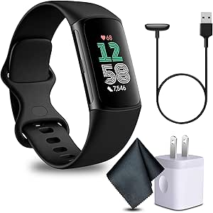 Fitbit Charge 6 Fitness Tracker Smartwatch with Heart Rate, GPS, Health Tools and More Obsidian/Black Bundle with Cleaning Cloth and Charger