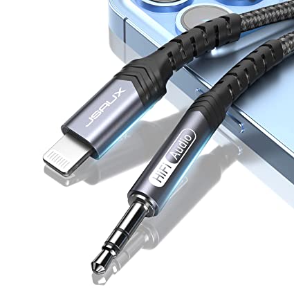 AUX Cord for iPhone 3.3Ft [Apple MFi Certified] JSAUX 3.5mm Aux Cable for Car Compatible with iPhone 13 12 11 XS XR X 8 7 6 iPad iPod for Car Home Stereo, Speaker, Headphone-Grey