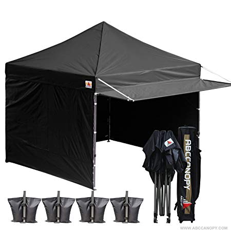 ABCCANOPY (20 colors 10x10 Easy Pop up Canopy Tent Instant Shelter Commercial Portable Market Canopy with Matching Sidewalls, Weight Bags, Roller Bag,BOUNS Canopy awning (black)