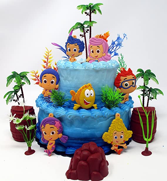 Bubble Guppies Birthday Cake Topper Set Featuring Gil and Friends with Underwater Decorative Accessories
