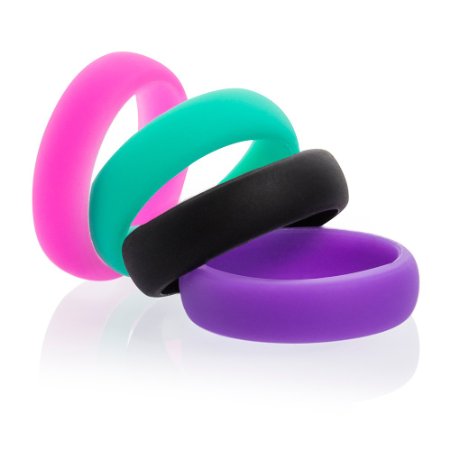 Women’s Silicone Wedding Ring Bands – 4 Ring Pack – Black, Pink, Purple, Turquoise