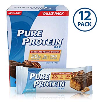 Pure Protein Bars, High Protein, Nutritious Snacks to Support Energy, Low Sugar, Gluten Free, Chocolate Peanut Caramel, 1.76oz, 12 Pack