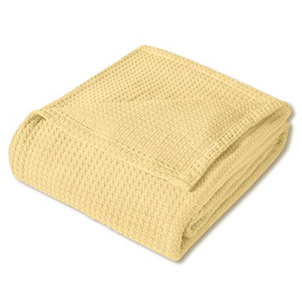 Sweet Home Collection 100% Fine Cotton Blanket Luxurious Basket Weave Stylish Design Soft and Comfortable All Season Warmth, Full/Queen, Lemon