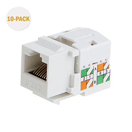 CableCreation 10-PACK Cat6 / RJ45 Keystone module Connector, Keystone Punch Down Stand , White