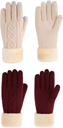 ThunderCloud Warm Winter Screen Touch Sensitive Stretch Knitted Gloves for Women, 2 Pairs