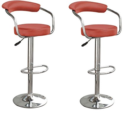Yopih Black & Chrome Swivel Bar Kitchen Breakfast Stools Chair Red Set of 2